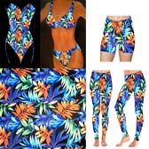 Virágmintás fürdőruha anyag - BLACK - FEKETE